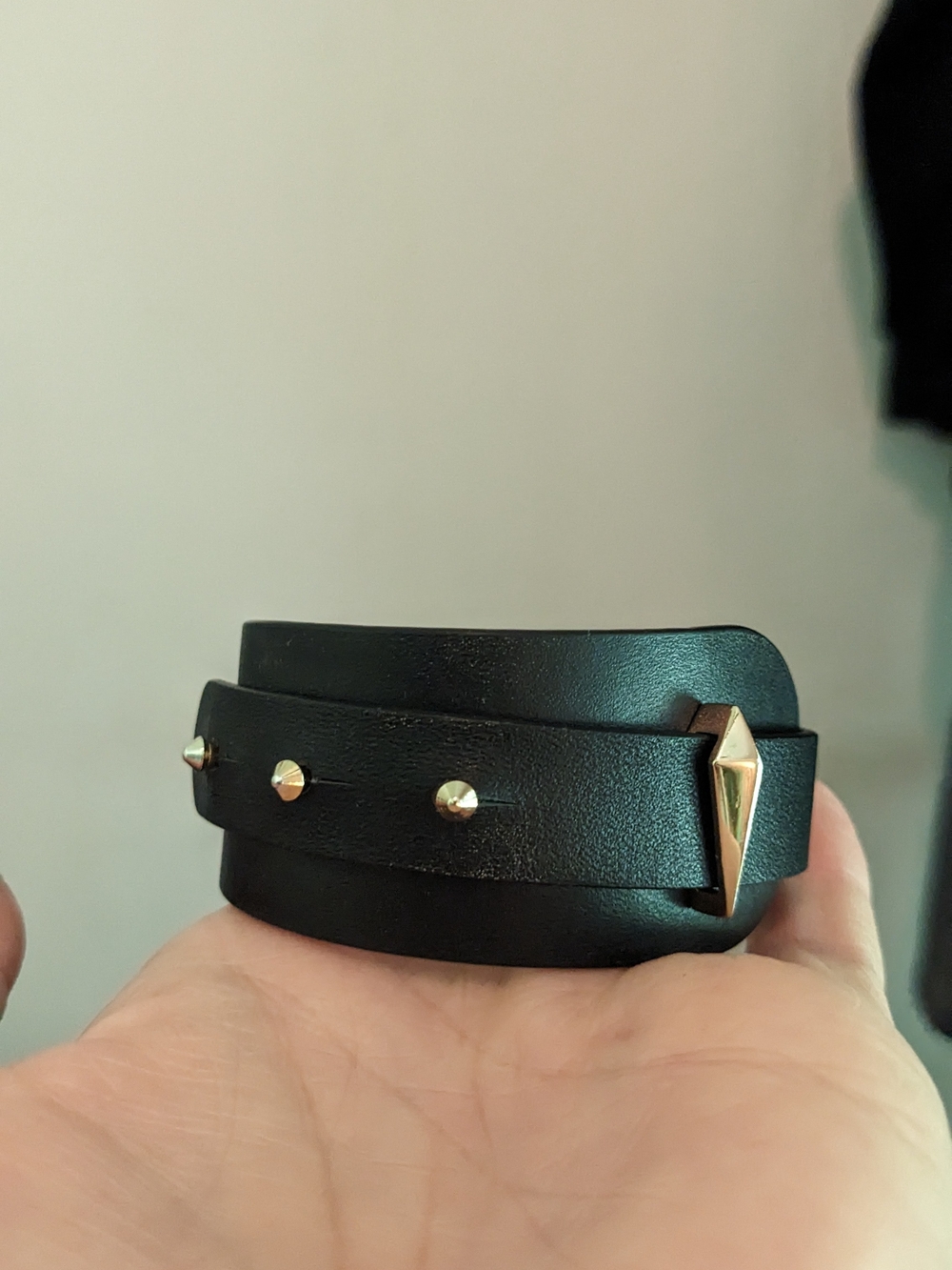 Stella & Dot Black Leather Deanna Cuff Bracelet